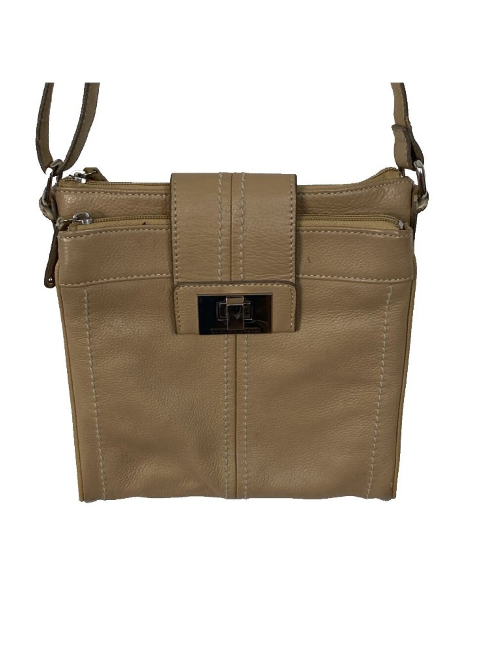 Tignanello Leather Crossbody Purse Organizer 2 zippered compart. & 1 outside zip